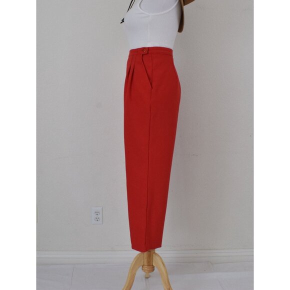 Vintage 80s Red Polyester Pleated Trousers by Pykettes | size 12 - Picture 2 of 10
